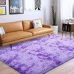 DweIke Super Soft Shaggy Rugs Fluffy Carpets Tie-Dye Rugs for Living Room Bedroom Girls Kids Room Nursery Home Decor,Non-Slip Machine Washable Carpet ,4x6 Feet Purple