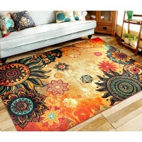 EUCH Contemporary Boho Retro Style Abstract Living Room Floor Carpets,Non-Skid Indoor  Outdoor Large Area Rugs,75"x98" Lotus