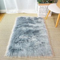 Gladpaws Area Rugs,Faux Fur Sheepskin Rectangle Rugs and Carpets for Kids Room Living Room Home Decor Floor Mat 2ft x 3ft Grey