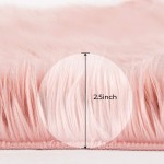 HYSEAS Faux Sheepskin Fur Area Rug Pink 2x3 Feet Fluffy Soft Fuzzy Plush Shaggy Carpet Throw Rug for Indoor Floor Sofa Chair Bedroom Living Room Home Decoration