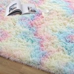 junovo Soft Rainbow Area Rugs for Girls Room Fluffy Colorful Rugs Cute Floor Carpets Shaggy Playing Mat for Kids Baby Girls Bedroom Nursery Home Decor 4ft x 5.9ft
