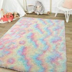 junovo Soft Rainbow Area Rugs for Girls Room Fluffy Colorful Rugs Cute Floor Carpets Shaggy Playing Mat for Kids Baby Girls Bedroom Nursery Home Decor 4ft x 5.9ft