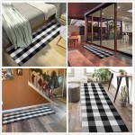 KaHouen Buffalo Check Runner Rug 24 x 71 Inches,Hand-Woven Buffalo Plaid Runner Rugs Black and White Checkered Outdoor Rugs for Kitchen Living Room Bathroom Laundry Room 2x6 ft Checkered Carpet