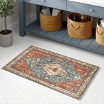 Lahome Boho Tribal Area Rug 2x3 Persian Distressed Small Entryway Rug Doormat Bohemian Faux Wool Non-Slip Washable Low-Pile Floor Carpet for Indoor Front Entrance Kitchen Bathroom
