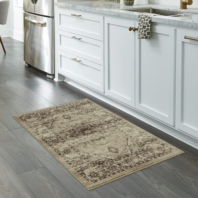 Maples Rugs Distressed Lexington Kitchen Rugs Non Skid Accent Area Floor Mat [Made in USA] 2'6 x 3'10 Brown Neutral