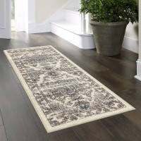 Maples Rugs Distressed Tapestry Vintage Non Slip Runner Rug for Hallway Entry Way Floor Carpet [Made in USA] 2 x 6 Neutral