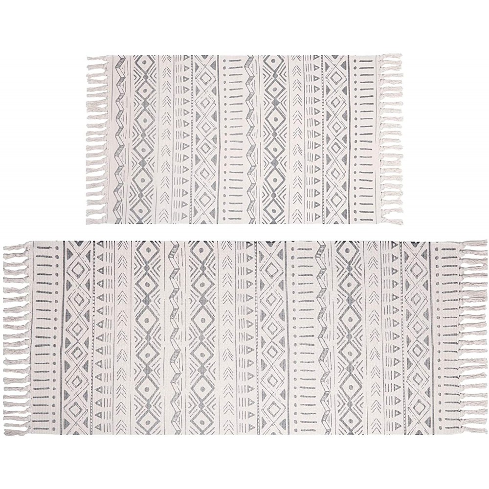 Pauwer Cotton Area Rug Set 2 Piece 4.2'x2'+3'x2' Hand Woven Cotton Rugs with Tassel Washable Cotton Throw Rugs Runner for Kitchen Living Room Bedroom
