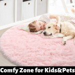 Pink Round Rug for Girls Bedroom,Fluffy Circle Rug 4'X4' for Kids Room,Furry Carpet for Teen Girls Room,Shaggy Circular Rug for Nursery Room,Fuzzy Plush Rug for Dorm,Cute Room Decor for Baby