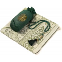 SAQENZA Prayer Rug Muslim Prayer Rug Prayer Mat Travel Bag and Prayer Beads Muslim Gifts for Men Women and Kids Green