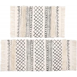 SHACOS Tufted Cotton Area Rugs Set of 2 Woven Tassel Cotton Rug Runner Washable Boho Throw Rug for Kitchen Bathroom Bedroom Laundry Room 2x3'+2x4'4" Tufted Geometric