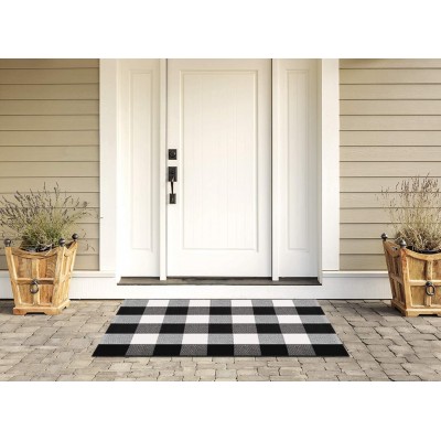 Syntus Buffalo Plaid Rug 23.6 x 35.4 inch Doormat Kitchen Rug Black and White Cotton Outdoor Mat for Porch Bathroom Carpet Living Room Throw Area Rug