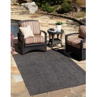 Unique Loom Collection Casual Transitional Solid Heathered Indoor Outdoor Flatweave Area Rug 4 ft x 6 ft Black Gray