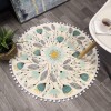 Uphome Round Rug for Bedroom 3' Circle Cute Bathroom Rugs with Pom Poms Fringe Floral Plant Washable Throw Rugs Non-Slip Soft Floor Mats for Sink Powder Entryway Living Room Nursery