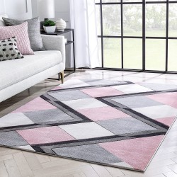 Well Woven Good Vibes Nora Blush Pink Modern Geometric Stripes and Boxes 5'3" x 7'3" 3D Texture Area Rug 5 ft 3 in x 7 ft 3