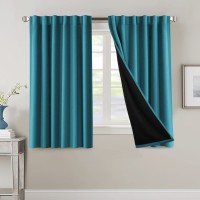 100% Blackout Curtains for Bedroom with Black Liner Full Room Darkening Curtains 54 Inches Long Thermal Insulated Back Tab Rod Pocket Window Treatment Drapes for Living Room Turquoise Blue 2 Panels