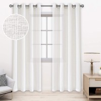 BONZER Burlap Linen Sheer Curtains for Living Room Grommet Top Sheer Drapes 120 inches Length Light Filtering Voile Window Curtain for Bedroom Set of 2 Panels 54 x 120 Inch Ivory