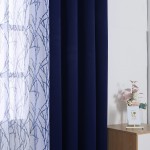 BONZER Mix and Match Curtains 2 Pieces Branch Print Sheer Curtains and 2 Pieces Blackout Curtains for Bedroom Living Room Grommet Window Drapes 54x120 Inch Panel Indigo Set of 4 Panels