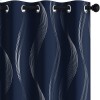 Deconovo Blackout Curtains Wave Striped Foil Print Curtains & Drapes Room Darkening Grommet Bedroom Curtains 52x84 Inch Navy Blue 2 Panels
