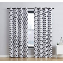 HLC.ME Lattice Print Moroccan Thermal Blackout Curtains 84 Inch Privacy Shaded & Darkening Grommet Window Curtains Draperies for Master Bedroom Platinum White & Black 52 W x 84 L 2 Panels