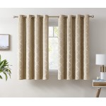 HLC.ME Versailles Lattice Flocked 100% Complete Blackout Thermal Insulated Window Curtain Grommet Panels Energy Savings & Soundproof For Living Room & Bedroom Set of 2 50 x 63 inches Long Taupe