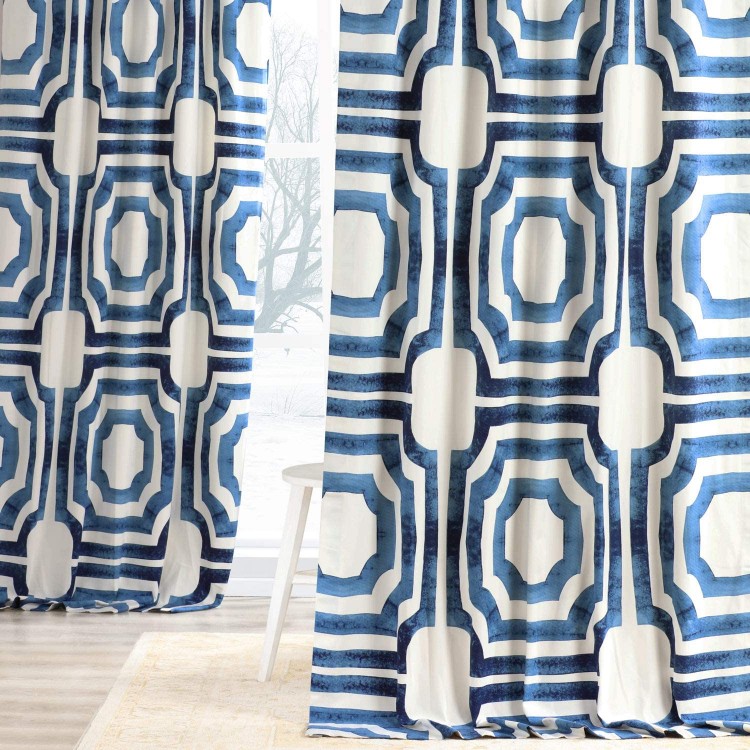 HPD Half Price Drapes Printed Cotton Curtains For Living Room 50 X 108 1 Panel PRTW-D23B-108 Mecca Blue