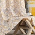 jinchan Damask Printed Curtains for Bedroom Drapes Vintage Linen Blend Medallion Curtain Panels Window Treatments for Living Room Patio Door 1 Pair 84 Inch Long Yellow on Beige