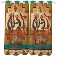 MORFIEHOME Kokopelli Blackout Window Curtains,Southwestern Native American Thermal Insulation Grommet Printed Window Curtain Drapes for Kitchen Living Room Office Bedroom ,2 Panels,52x45 inch