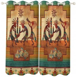 MORFIEHOME Kokopelli Blackout Window Curtains,Southwestern Native American Thermal Insulation Grommet Printed Window Curtain Drapes for Kitchen Living Room Office Bedroom ,2 Panels,52x45 inch