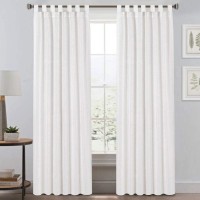Natural Linen Blended Tab Top Curtains for Living Room Privacy Added Semi Sheer Window Curtain Drapes Textured Flax Curtain Draperies Light Filtering Soft1 Pair 52" W x 84" L Off White