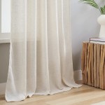 Natural Linen Semi Sheer Curtains Tab Top Light Filtering Elegant Curtains & Drapes for Living Room 52 x 96 Inches Long Set of 2 Panels