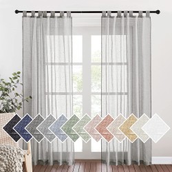 NICETOWN Linen Sheer Curtains 84 inches Length Tab Top Privacy Flax Semi Sheer Light Filtering Bedroom Window Curtains Drapes for Living Room Home Office Grey W52 by L84 1 Pair