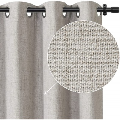 Rose Home Fashion 100% Blackout Curtains for Bedroom Linen Textured Look Drapes with Blackout Liner Curtains for Living Room Farmhouse Burlap Curtains-Set of 2 Panels 50x108 Beige