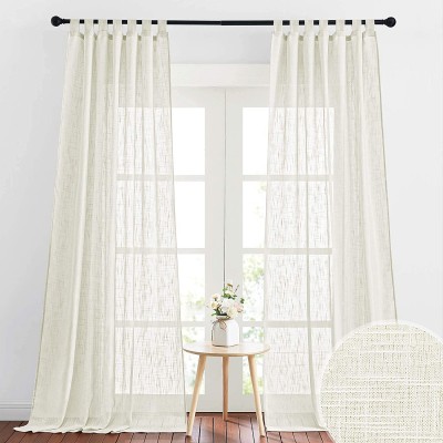 RYB HOME Sheer Curtains for Living Room Linen Textured Wave Semi Translucent Privacy Light Filtering Drapes for Office Bedroom Patio Door 52 inch Wide x 96 inches Long 1 Pair Natural