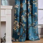 Taisier Home Apricot Blossom Curtain Printed,Vintage Blue Curtain Drapes for Bedroom Living Room Elegant Decorative Curtains 2 Panels Set,Grommet Top Print Drapes,52" W×95”L