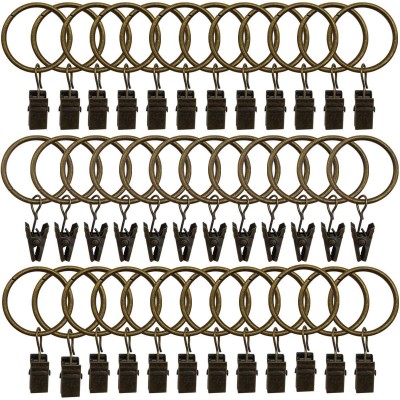 Topspeeder 36 Pack Rings Curtain Clips Strong Metal Decorative Drapery Window Curtain Ring with Clip Rustproof Vintage Compatible with up to 1 inch Drapery Rod Bronze Color