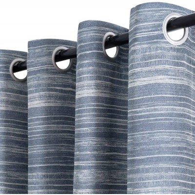 Vangao Blue Blackout Curtains 95 Inches Long 2 Panels for Bedroom Living Room Thermal Insulated Grommet Top Stripe Printed on Beige Window Drapes