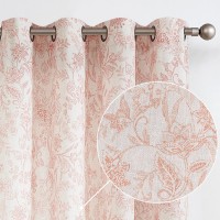Vangao Farmhouse Linen Curtains 84 Inches Length for Living Room Bedroom Red Beige Floral Printed Vintage Semi-Sheer Grommet Top Window Drapes 2 Panels Set