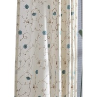 VOGOL 2 Panels Grommet Curtains Simple Style Embroidered Elegant Window Drapes for Living Room Bedroom 52x84 Blue Floral in White