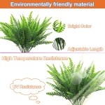 8Pcs Artificial Flowers Outdoor UV Resistant Plants Spring Summer Decor 8 Branches Faux Plastic Plants Fake Boston Fern Plants Indoor Outside Hanging Planter Kitchen Home Garden Porch DecorGreen