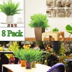 8Pcs Artificial Flowers Outdoor UV Resistant Plants Spring Summer Decor 8 Branches Faux Plastic Plants Fake Boston Fern Plants Indoor Outside Hanging Planter Kitchen Home Garden Porch DecorGreen