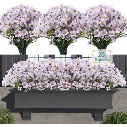 Artificial Flowers Outdoor 20 Bundles Artificial Plants UV Resistant Fake Plants for Outdoors Outside Front Porch Window Box Hanging Planter DecorationWhite