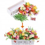 Artificial Flowers Plant Potted Fake Daisy Faux Mixed Color Daisies in Wooden Vase for Home Party Wedding Office Desktop Decoration Set of 2