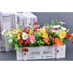 Artificial Flowers Plant Potted Fake Daisy Faux Mixed Color Daisies in Wooden Vase for Home Party Wedding Office Desktop Decoration Set of 2