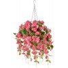 Artificial Flowers with Hanging Baskets Fake Silk Orchid Rose Flowers Plants in Baskets Faux Flower Centerpieces for Home Decoration Outdoor Garden Yard Patio Landscaping Pink