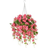 Artificial Flowers with Hanging Baskets Fake Silk Orchid Rose Flowers Plants in Baskets Faux Flower Centerpieces for Home Decoration Outdoor Garden Yard Patio Landscaping Pink