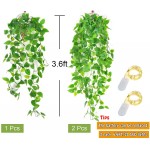 Artificial Hanging Plants 2pcs Fake Plants Fake Ivy Vine Fake Ivy Leaves Kitchen Plants with 2pcs 20LED Fairy Lights for Wall House Room Garden Wedding Garland Indoor Outdoor Decoration No Baskets