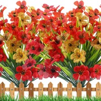 Artificial Plants & Flowers Outdoor UV Resistant 12 Bundles Plastic Fake Flowers for Home Garden Patio Decor Faux Silk Flowers for Outdoor Planters Hanging Baskets Red Yellow Orange
