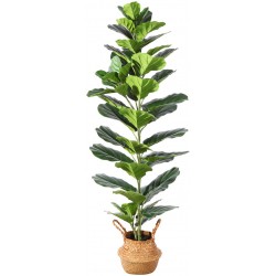 Ferrgoal Artificial Fiddle Leaf Fig Plants 57 Inch Fake Ficus Lyrata Tree with 49 Leaves in Pot and Woven Seagrass Belly Basket Perfect Faux Plant for Home Indoor Outdoor Office Modern Decor Green 1Pc