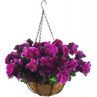 Flo-mynse Mynse Artificial Flower Hanging Basket for Home Market Outdoor Decoration Hanging Silk Flowers Basket with Artificial Azalea Flowers Purple Big Basket and Artificial Flowers Flo-mynse