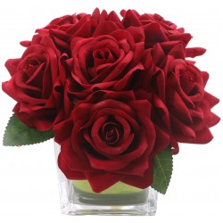 Fule Artificial Velvet Rose Flower Centerpiece Arrangement in vase for Home Wedding Decoration Burgundy
